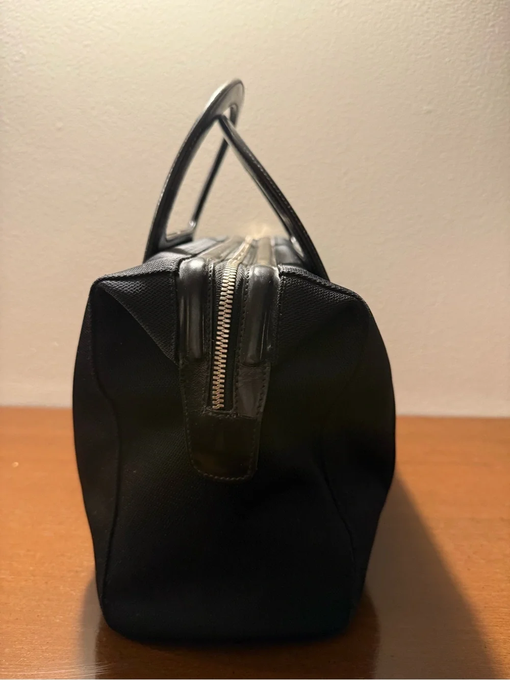 Salvatore Ferragamo Black Leather & Fabric Duffel Bag